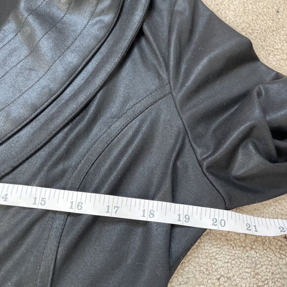 Clara Sun Woo Liquid Leather Jacket Womens Large Vegan Black Button Stretch Moto - Picture 4 of 7